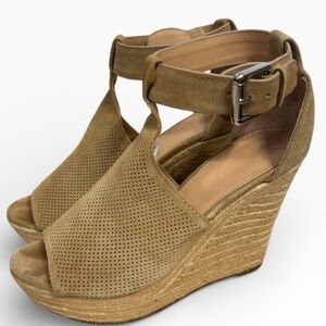 Marc Fisher Mlalison Tan Suede Espadrille Wedge Sandals Womens US 8.5 Boho